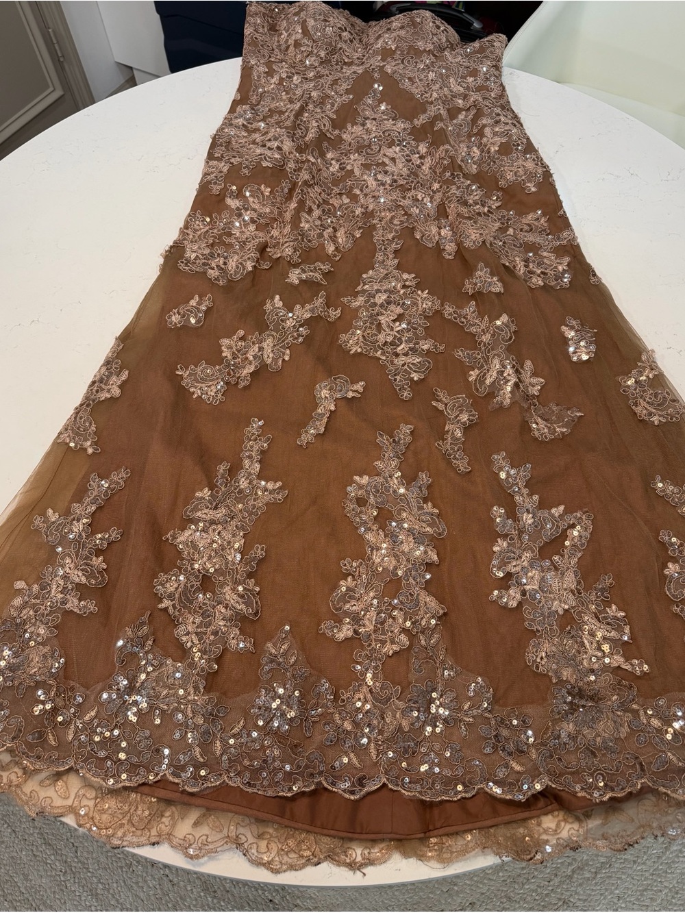 Elegant V-Neck Embellished A-Line Dress in Dusty Rose - Picture 5 of 6
